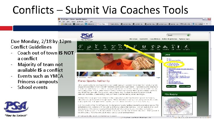 Conflicts – Submit Via Coaches Tools Due Monday, 2/18 by 12 pm Conflict Guidelines
