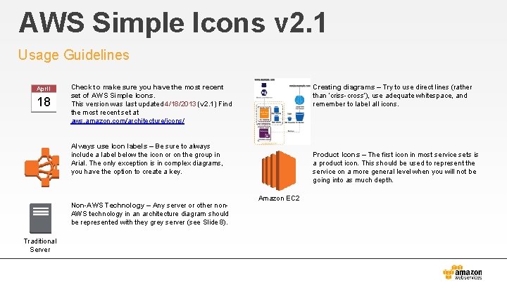 AWS Simple Icons v 2. 1 Usage Guidelines April 18 Creating diagrams – Try