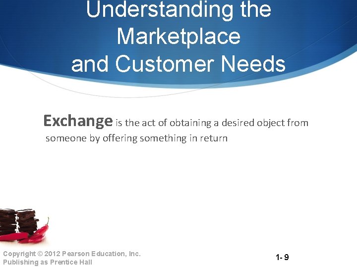 Understanding the Marketplace and Customer Needs Exchange is the act of obtaining a desired