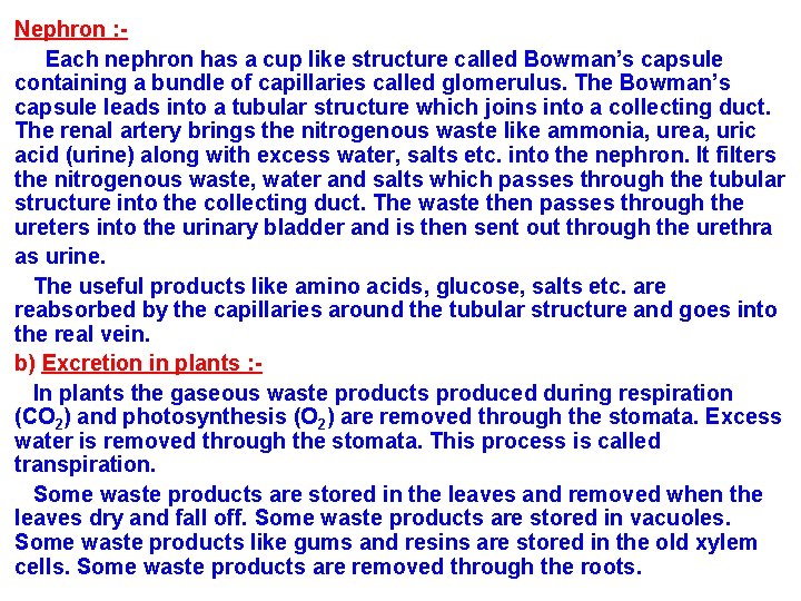 Nephron : Each nephron has a cup like structure called Bowman’s capsule containing a