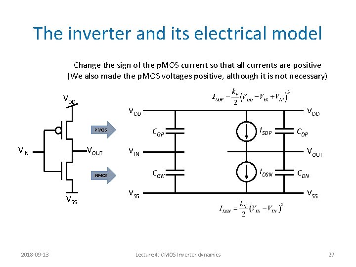 The inverter and its electrical model Change the sign of the p. MOS current