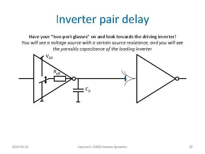 Inverter pair delay Have your “two-port glasses” on and look towards the driving inverter!