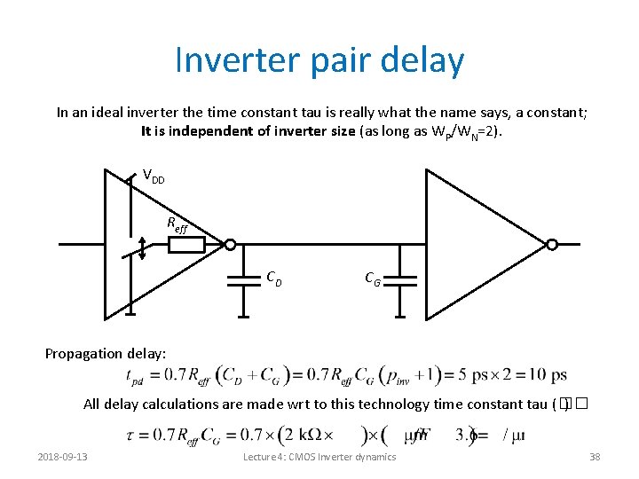 Inverter pair delay In an ideal inverter the time constant tau is really what