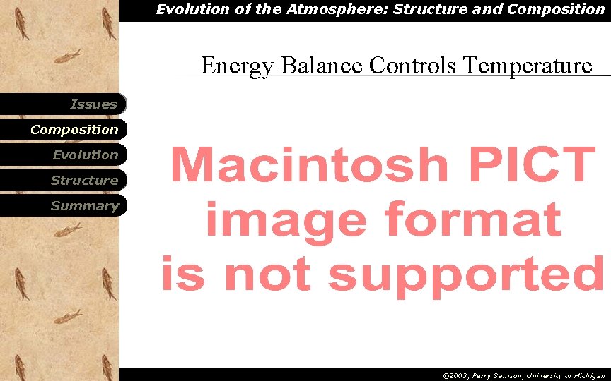 Evolution of the Atmosphere: Structure and Composition Energy Balance Controls Temperature Issues Composition Energy Evolution of the Atmosphere: Structure and Composition Energy Balance Controls Temperature Issues Composition Energy
