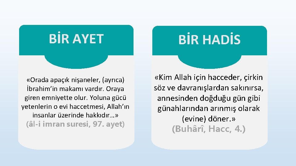 BİR AYET BİR HADİS «Orada apaçık nişaneler, (ayrıca) İbrahim’in makamı vardır. Oraya giren emniyette