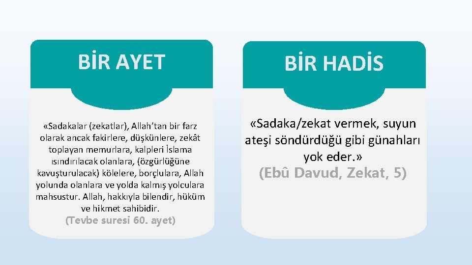 BİR AYET «Sadakalar (zekatlar), Allah’tan bir farz olarak ancak fakirlere, düşkünlere, zekât toplayan memurlara,