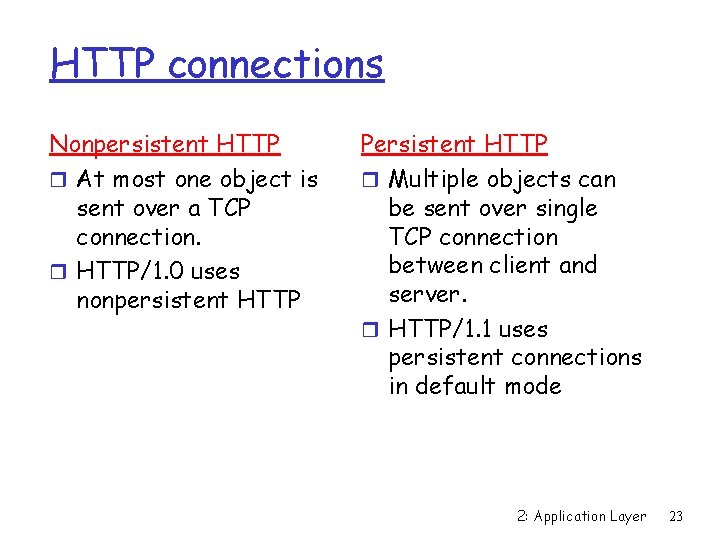 HTTP connections Nonpersistent HTTP r At most one object is sent over a TCP