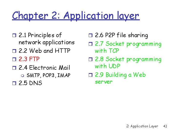 Chapter 2: Application layer r 2. 1 Principles of network applications r 2. 2