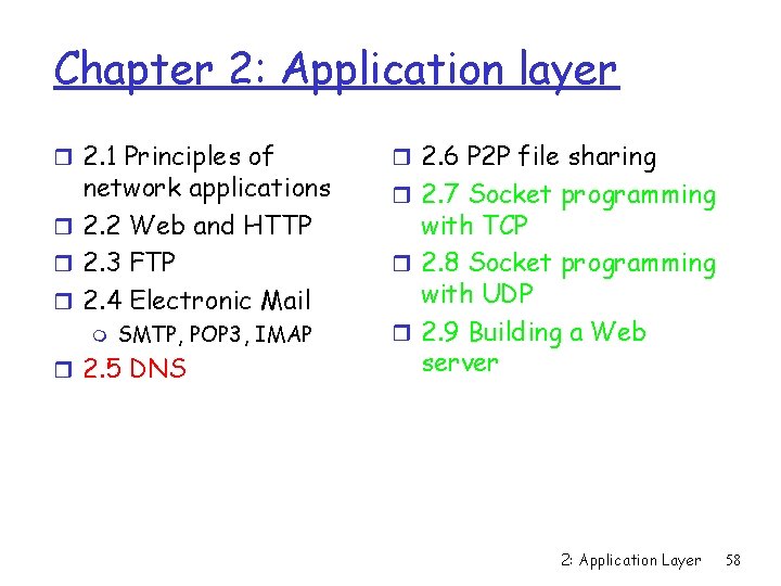 Chapter 2: Application layer r 2. 1 Principles of network applications r 2. 2