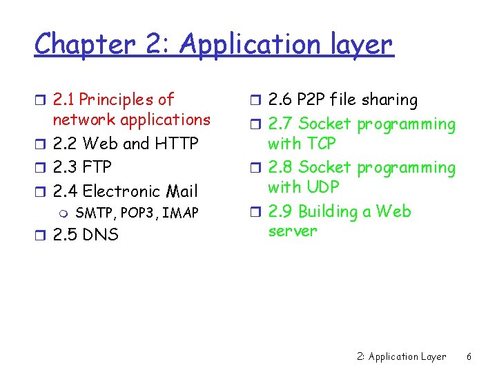 Chapter 2: Application layer r 2. 1 Principles of network applications r 2. 2
