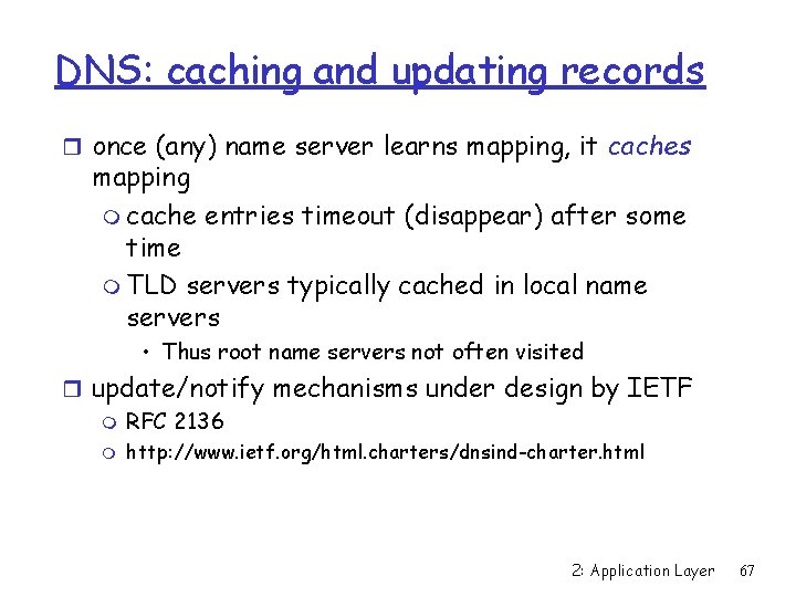 DNS: caching and updating records r once (any) name server learns mapping, it caches