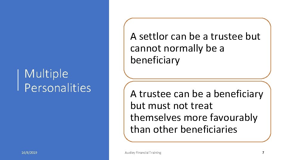 Multiple Personalities 16/8/2019 A settlor can be a trustee but cannot normally be a Multiple Personalities 16/8/2019 A settlor can be a trustee but cannot normally be a