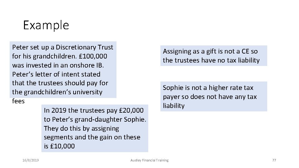 Example Peter set up a Discretionary Trust for his grandchildren. £ 100, 000 was Example Peter set up a Discretionary Trust for his grandchildren. £ 100, 000 was