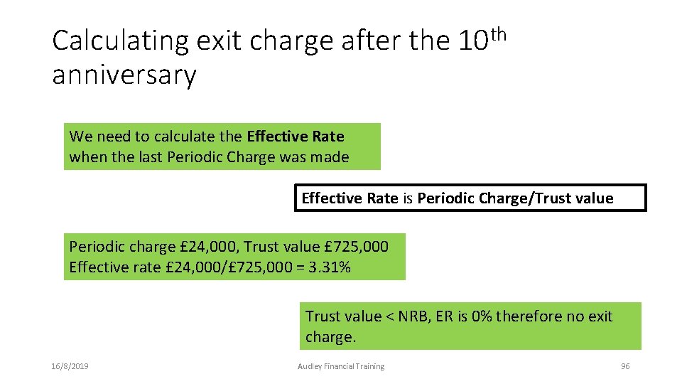 Calculating exit charge after the 10 th anniversary We need to calculate the Effective Calculating exit charge after the 10 th anniversary We need to calculate the Effective