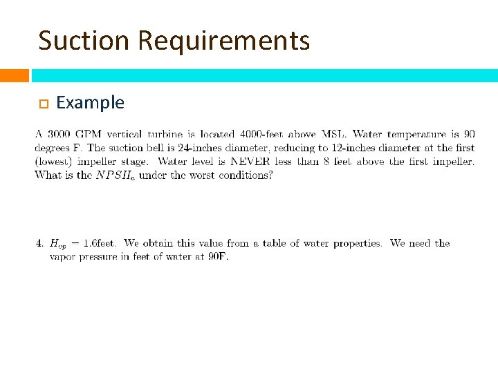 Suction Requirements Example 