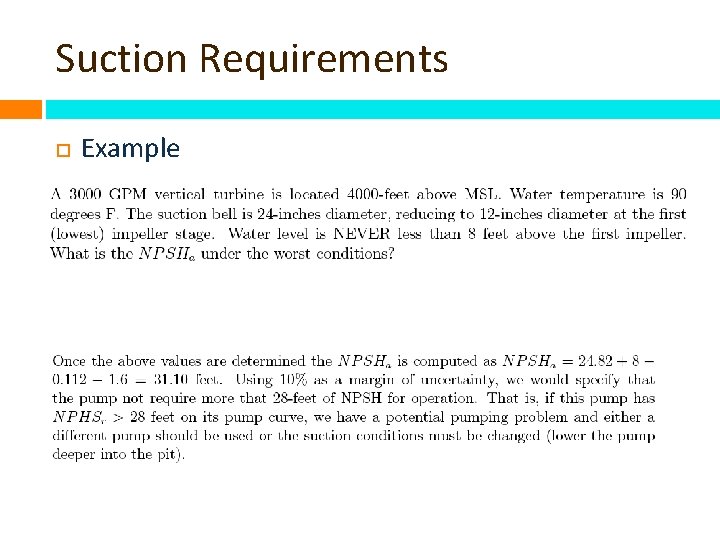 Suction Requirements Example 