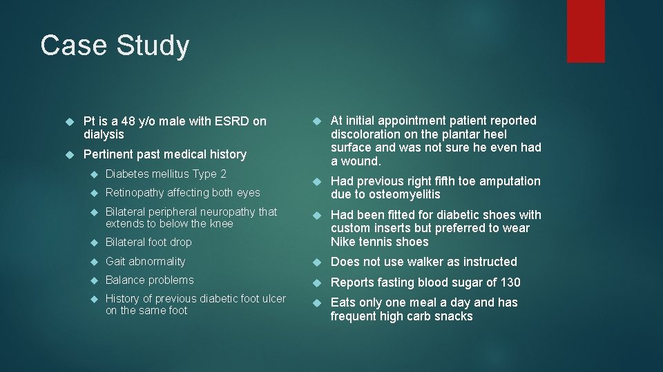 Case Study Pt is a 48 y/o male with ESRD on dialysis Pertinent past Case Study Pt is a 48 y/o male with ESRD on dialysis Pertinent past