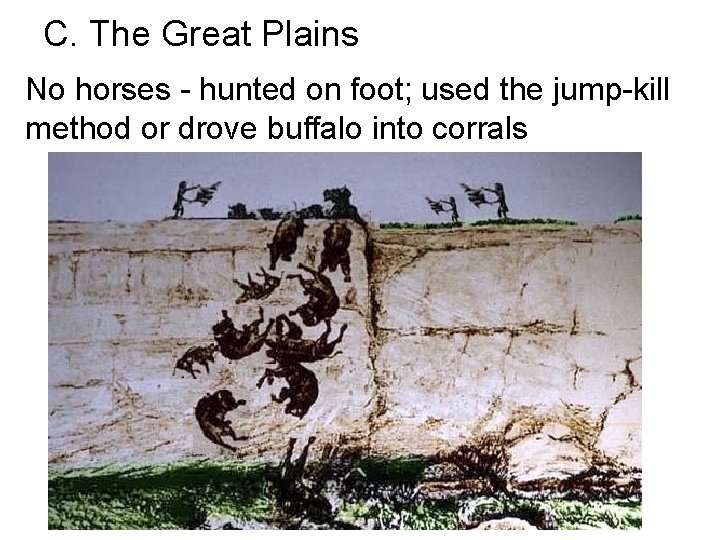 C. The Great Plains No horses - hunted on foot; used the jump-kill method