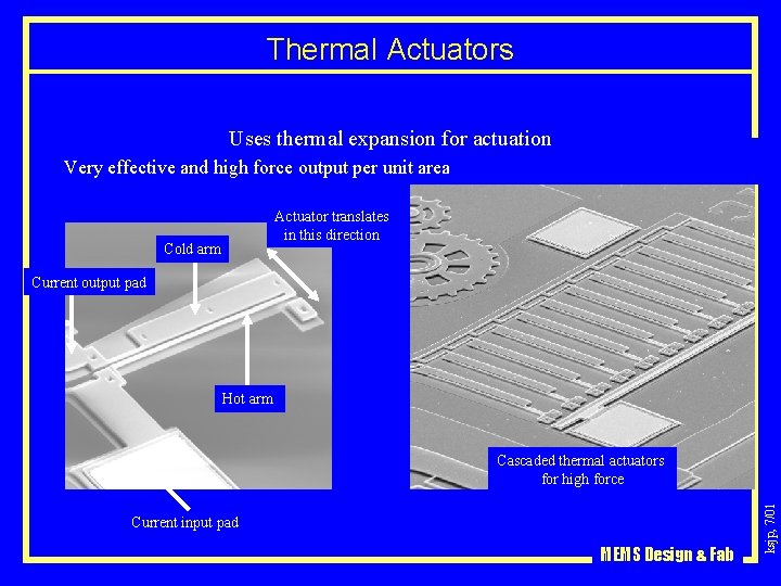 Thermal Actuators Uses thermal expansion for actuation Very effective and high force output per