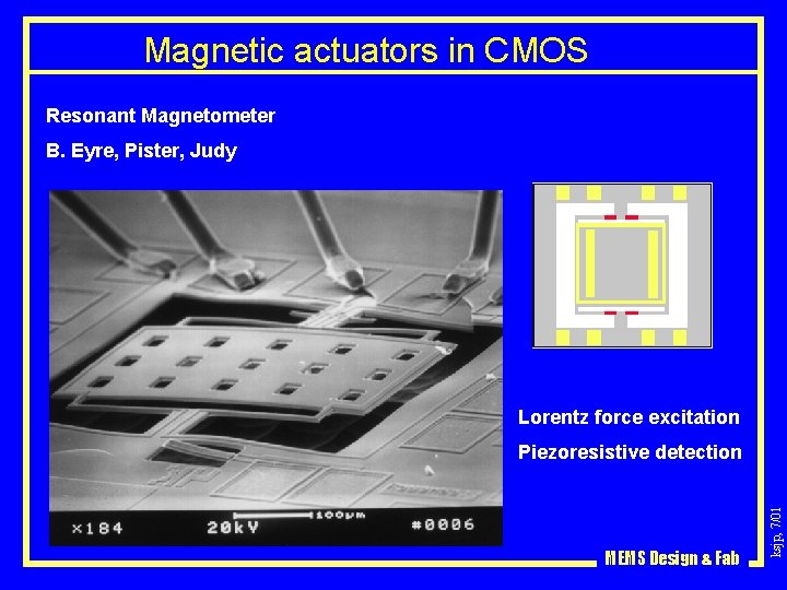 Magnetic actuators in CMOS Resonant Magnetometer B. Eyre, Pister, Judy Lorentz force excitation MEMS