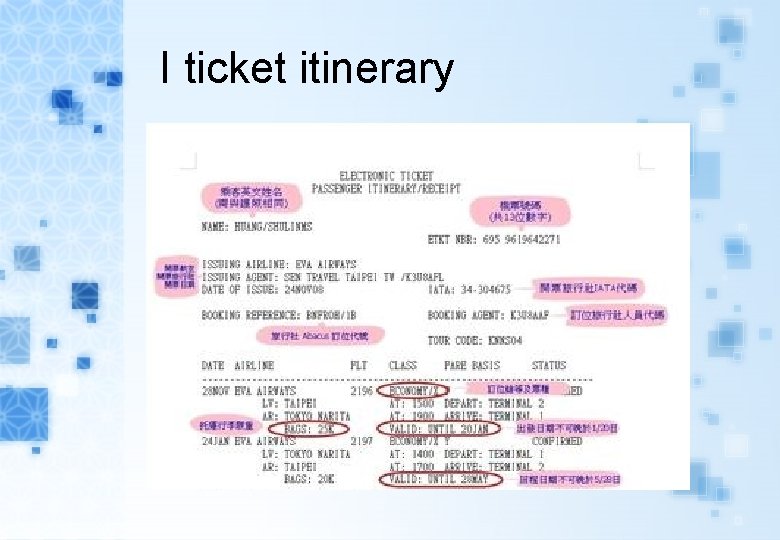 I ticket itinerary 