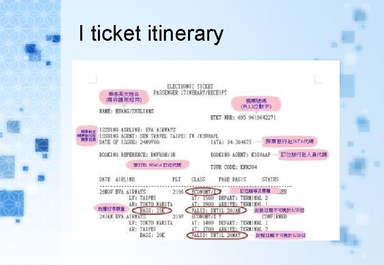 I ticket itinerary 