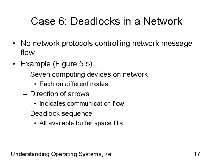 Case 6: Deadlocks in a Network • No network protocols controlling network message flow