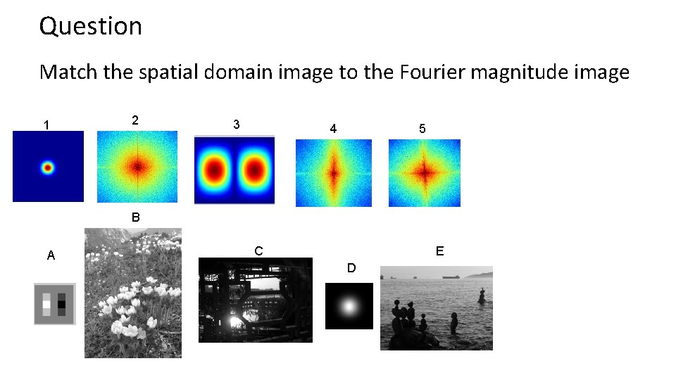 Question Match the spatial domain image to the Fourier magnitude image 1 2 3 Question Match the spatial domain image to the Fourier magnitude image 1 2 3
