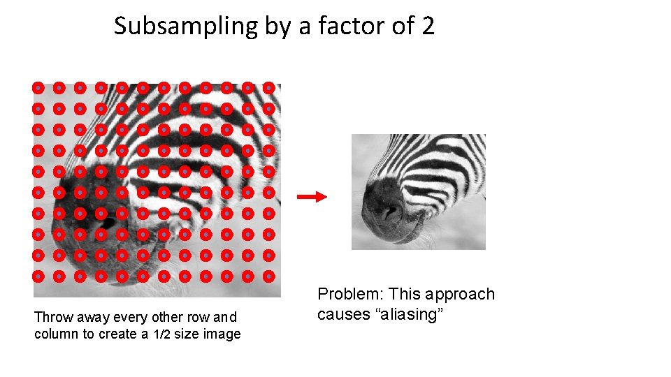 Subsampling by a factor of 2 Throw away every other row and column to Subsampling by a factor of 2 Throw away every other row and column to