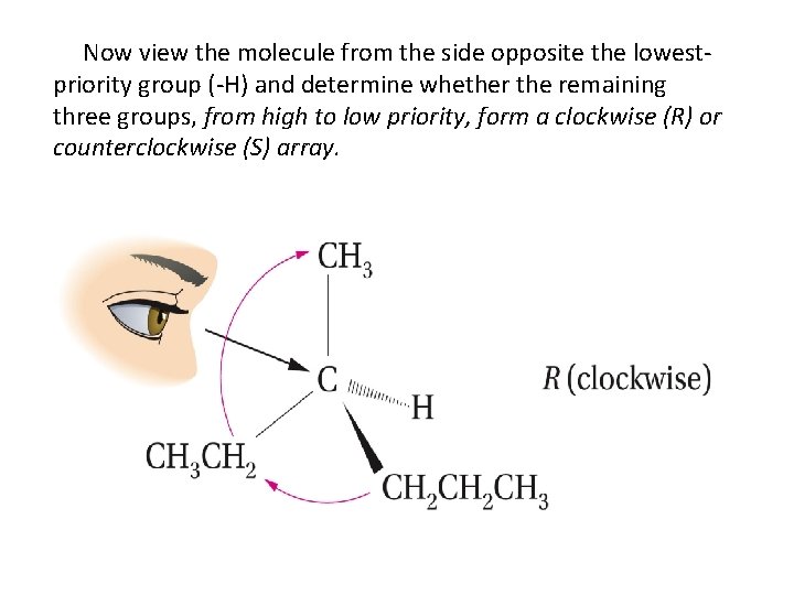 Now view the molecule from the side opposite the lowestpriority group (-H) and determine