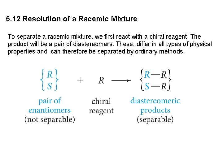 5. 12 Resolution of a Racemic Mixture To separate a racemic mixture, we first