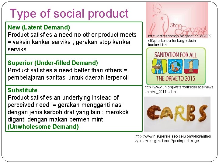 Type of social product New (Latent Demand) Product satisfies a need no other product