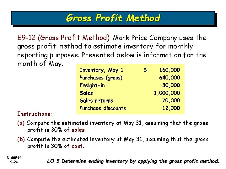 Gross Profit Method E 9 -12 (Gross Profit Method) Mark Price Company uses the Gross Profit Method E 9 -12 (Gross Profit Method) Mark Price Company uses the