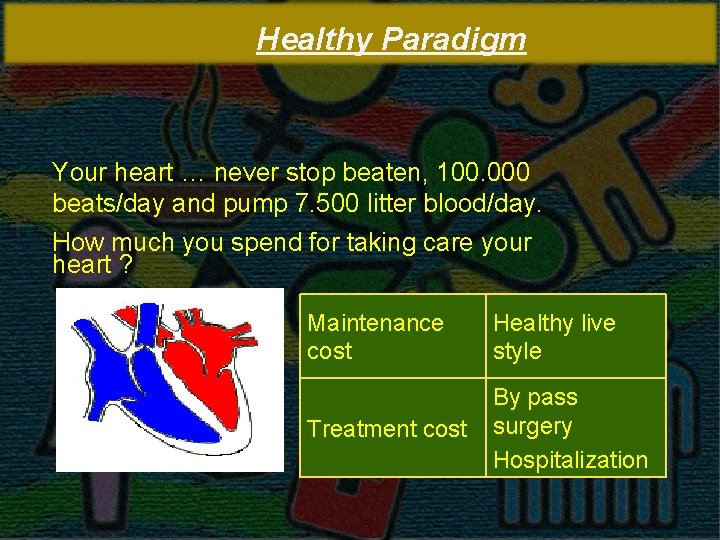 Healthy Paradigm Your heart … never stop beaten, 100. 000 beats/day and pump 7.