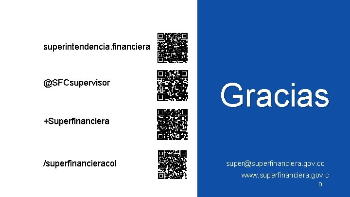 superintendencia. financiera @SFCsupervisor Gracias +Superfinanciera /superfinancieracol super@superfinanciera. gov. co www. superfinanciera. gov. c o