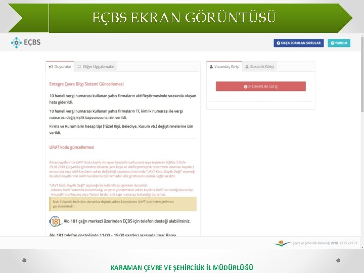 EÇBS EKRAN GÖRÜNTÜSÜ KARAMAN ÇEVRE VE ŞEHİRCİLİK İL MÜDÜRLÜĞÜ 