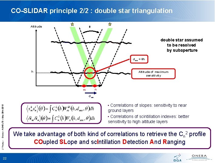 CO-SLIDAR principle 2/2 : double star triangulation Altitude θ double star assumed to be