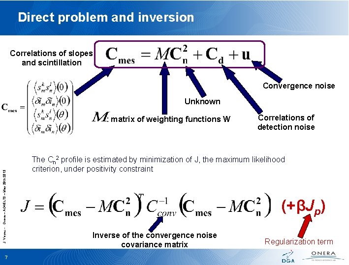 Direct problem and inversion Correlations of slopes and scintillation Convergence noise Unknown J. Voyez