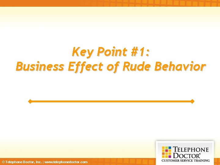 Key Point #1: Business Effect of Rude Behavior © Telephone Doctor, Inc. | www.