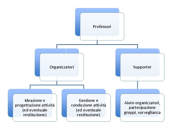 Professori Organizzatori Ideazione e progettazione attività (ed eventuale restituzione) Gestione e conduzione attività (ed