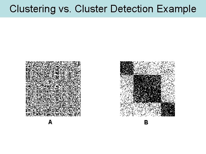 Clustering vs. Cluster Detection Example A B 