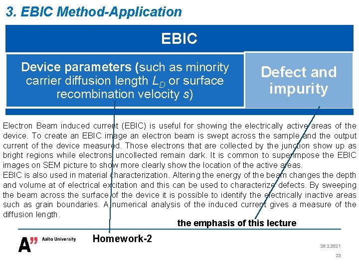3. EBIC Method-Application EBIC Device parameters (such as minority carrier diffusion length LD or