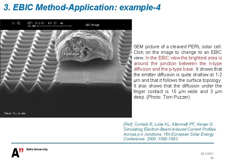 3. EBIC Method-Application: example-4 SEM picture of a cleaved PERL solar cell. Click on