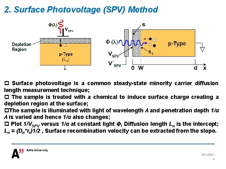 2. Surface Photovoltage (SPV) Method p Surface photovoltage is a common steady-state minority carrier