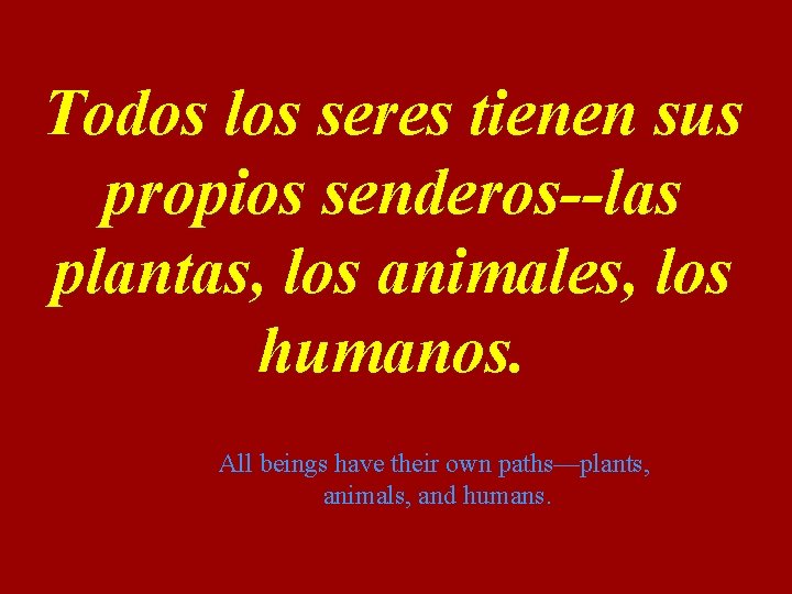 Todos los seres tienen sus propios senderos--las plantas, los animales, los humanos. All beings