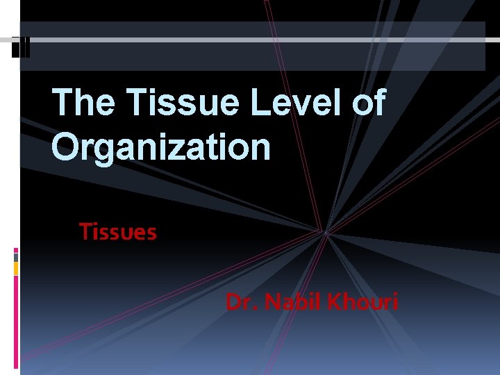 The Tissue Level of Organization Tissues Dr. Nabil Khouri 