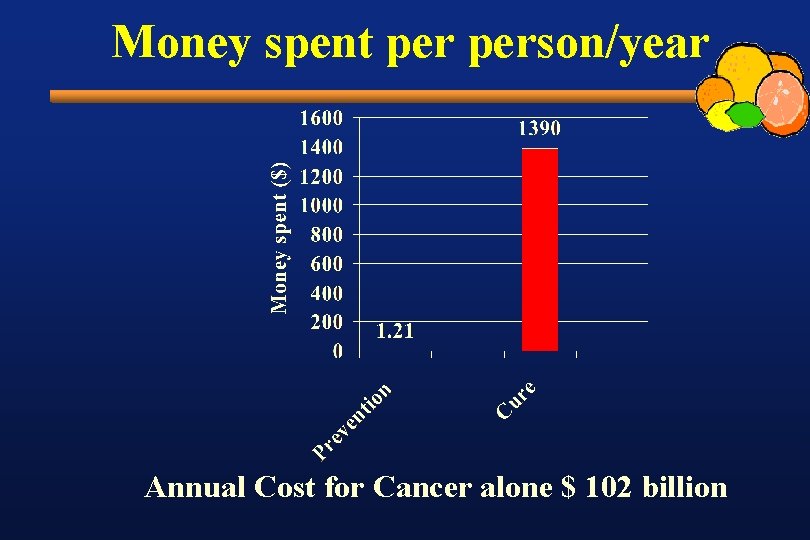 Money spent person/year Annual Cost for Cancer alone $ 102 billion 