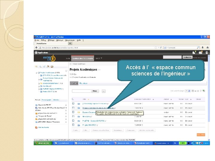 Accès à l’ « espace commun sciences de l’ingénieur » 