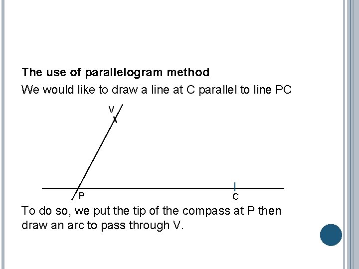 The use of parallelogram method We would like to draw a line at C