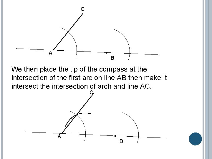 C A B We then place the tip of the compass at the intersection